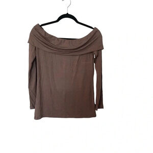 Yana K Cindy Top Long Sleeve Rayon Draped Neck Off Shoulder in Coco One Size NWT